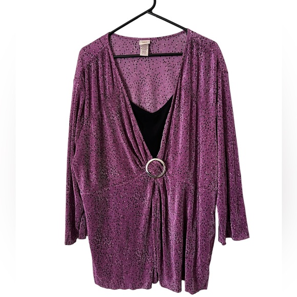 WOMENS PURPLE SPECKLED STRETCHY PULLOVER TUNIC TOP SIZE 24-26W - Picture 1 of 6